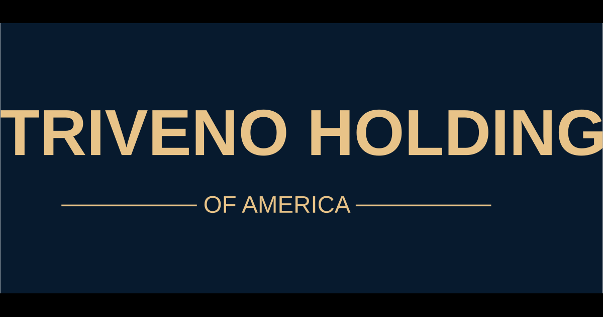 Triveno Holding of America — official gold corporate wordmark and identity for the U.S.-based international holding company.